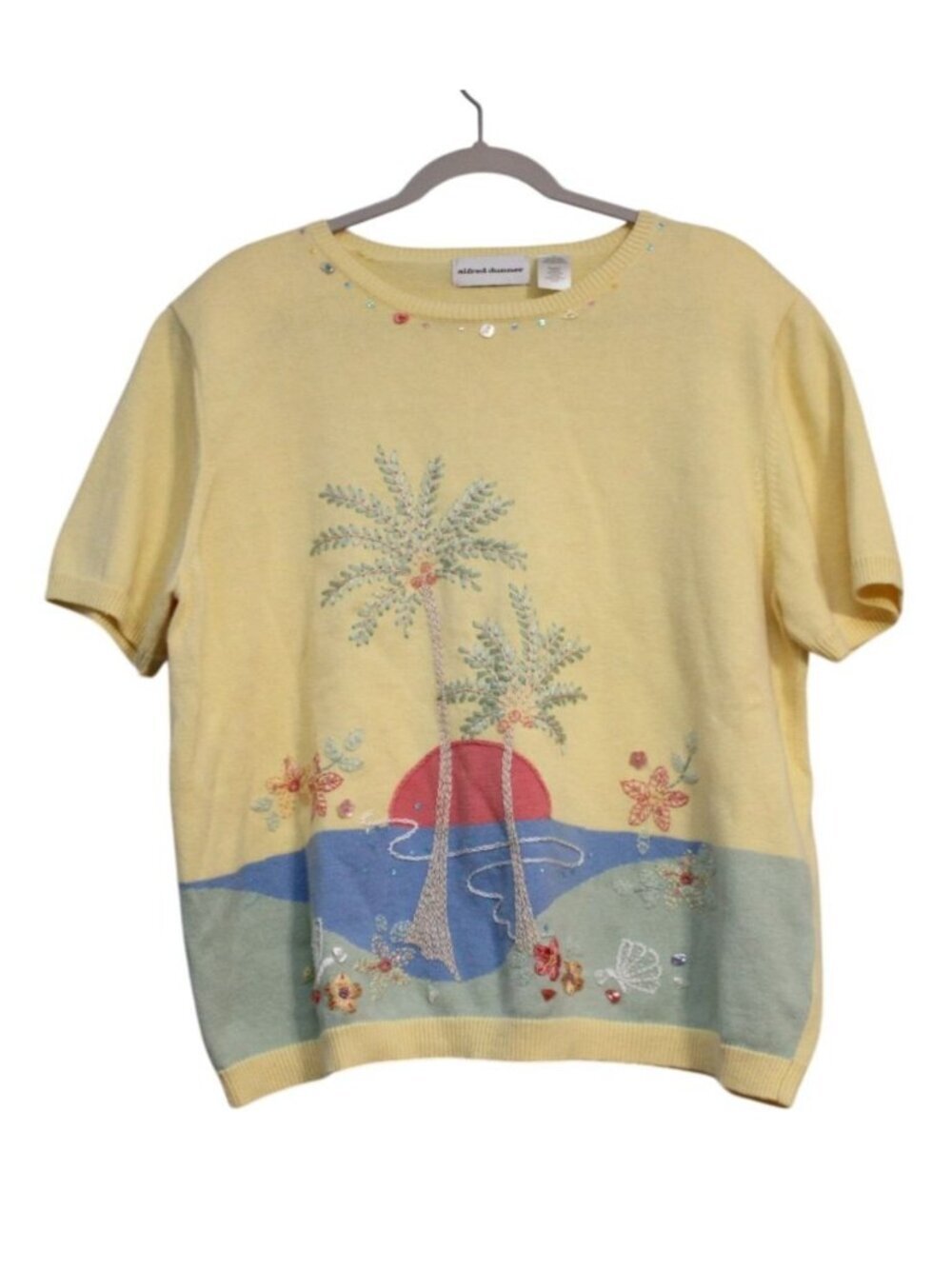 Sweater Size XL 90s Beach Summer Embroidered Beaded Sequin Colorful Grandmacore